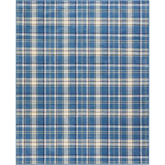 Blue and Beige Plaid Power Loom Area Rug Photo 5