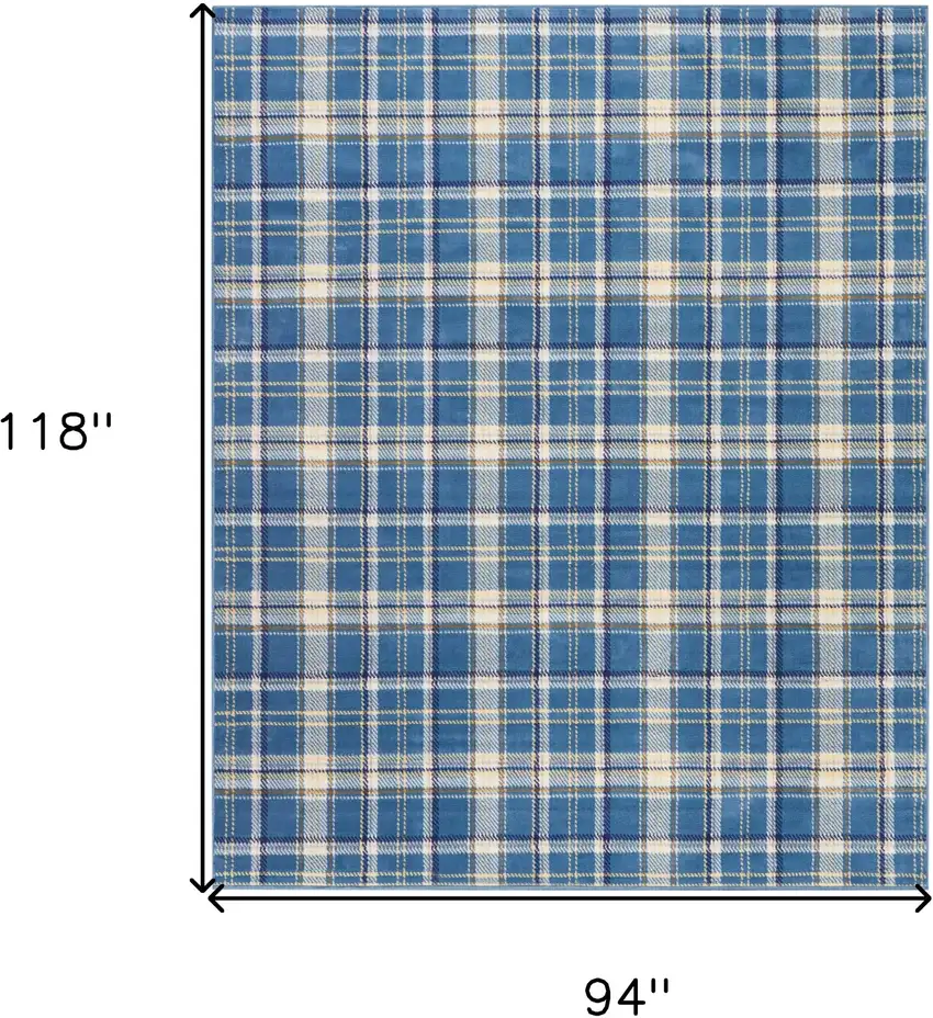 Blue and Beige Plaid Power Loom Area Rug Photo 3