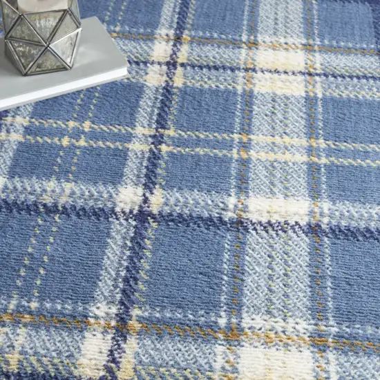 Blue and Beige Plaid Power Loom Area Rug Photo 9