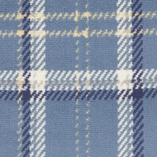 Blue and Beige Plaid Power Loom Runner Rug Photo 4