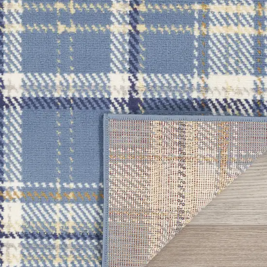 8' Blue And Beige Plaid Runner Rug Photo 3