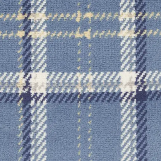 8' Blue And Beige Plaid Runner Rug Photo 9