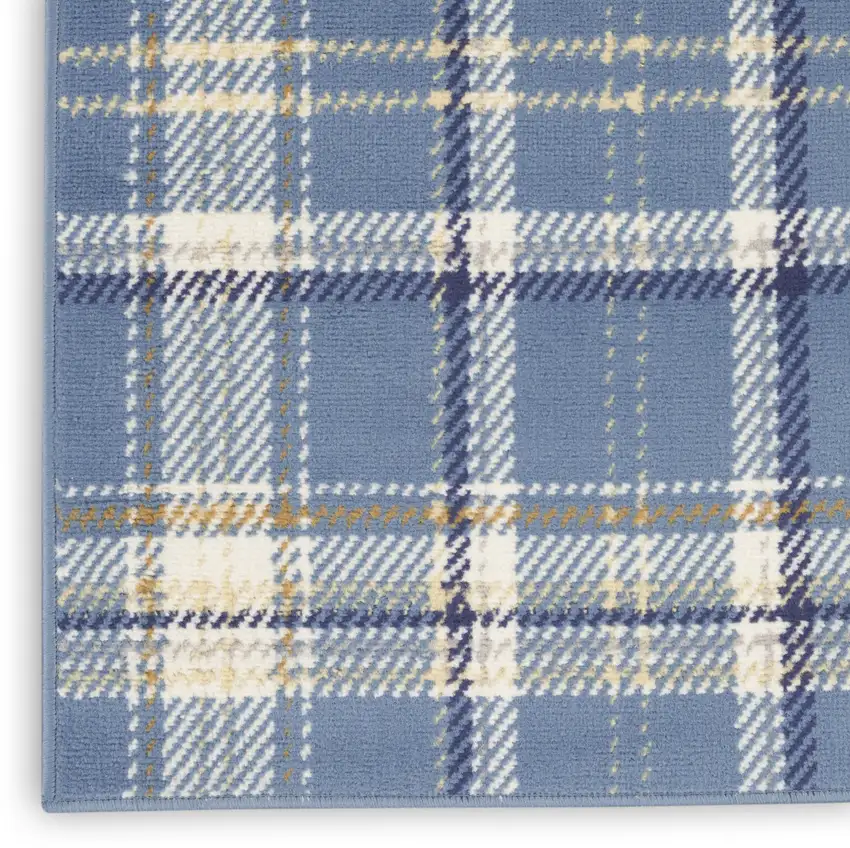 8' Blue And Beige Plaid Runner Rug Photo 8