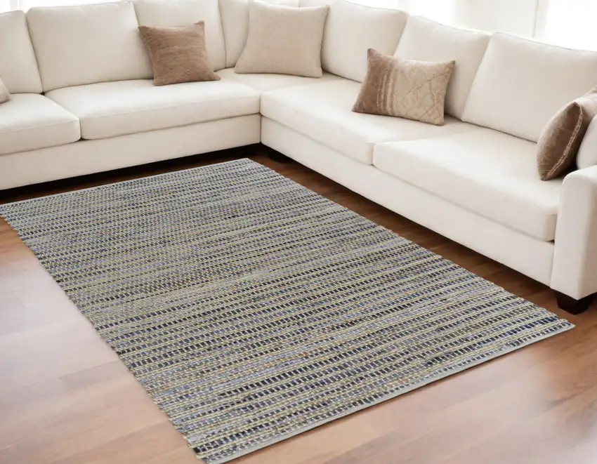 Blue and Beige Striped Area Rug Photo 2
