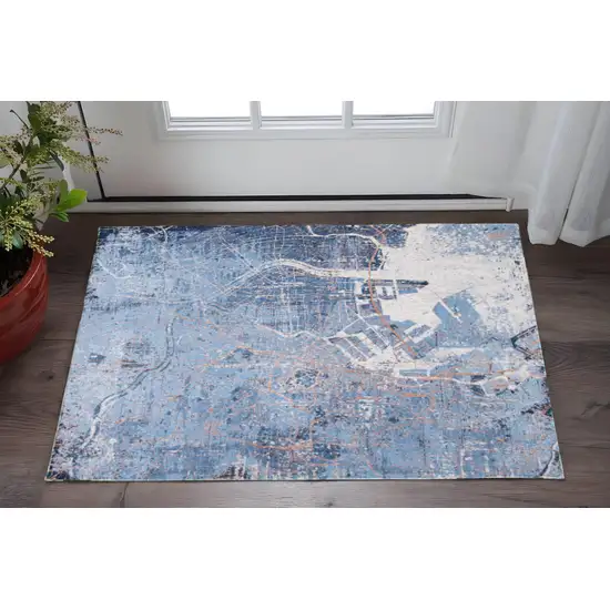Blue and Black Abstract Non Skid Area Rug Photo 1