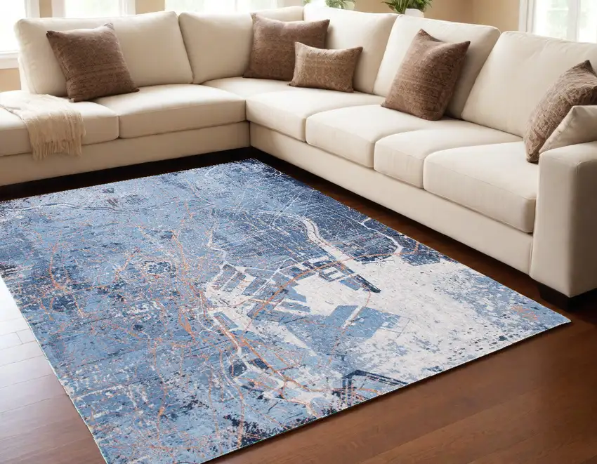 Blue and Black Abstract Non Skid Area Rug Photo 1