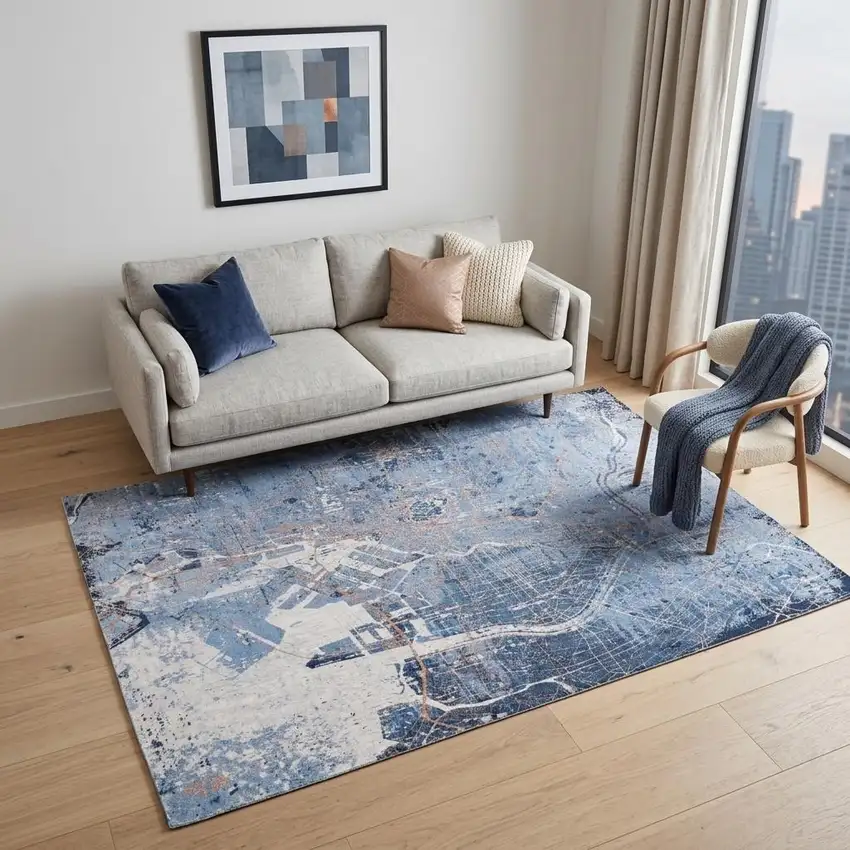 Blue and Black Abstract Non Skid Area Rug Photo 1