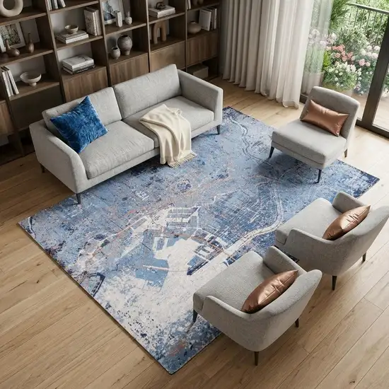 Blue and Black Abstract Non Skid Area Rug Photo 1