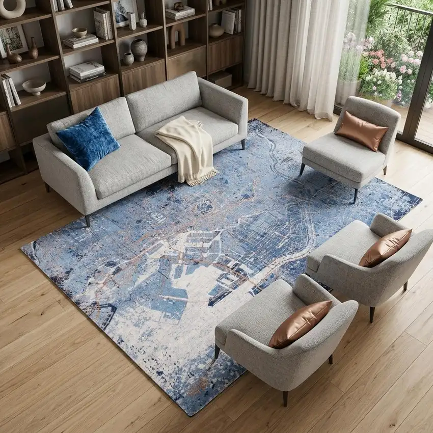 Blue and Black Abstract Non Skid Area Rug Photo 1