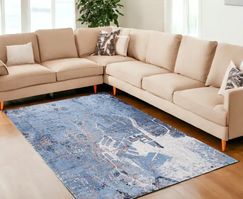 Blue and Black Abstract Non Skid Area Rug Photo 1