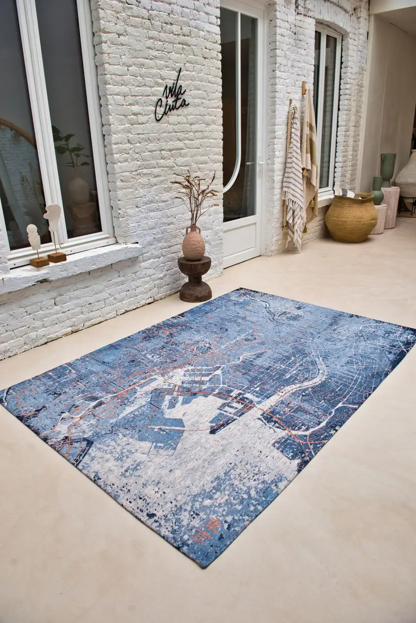 Blue and Black Abstract Non Skid Area Rug Photo 7