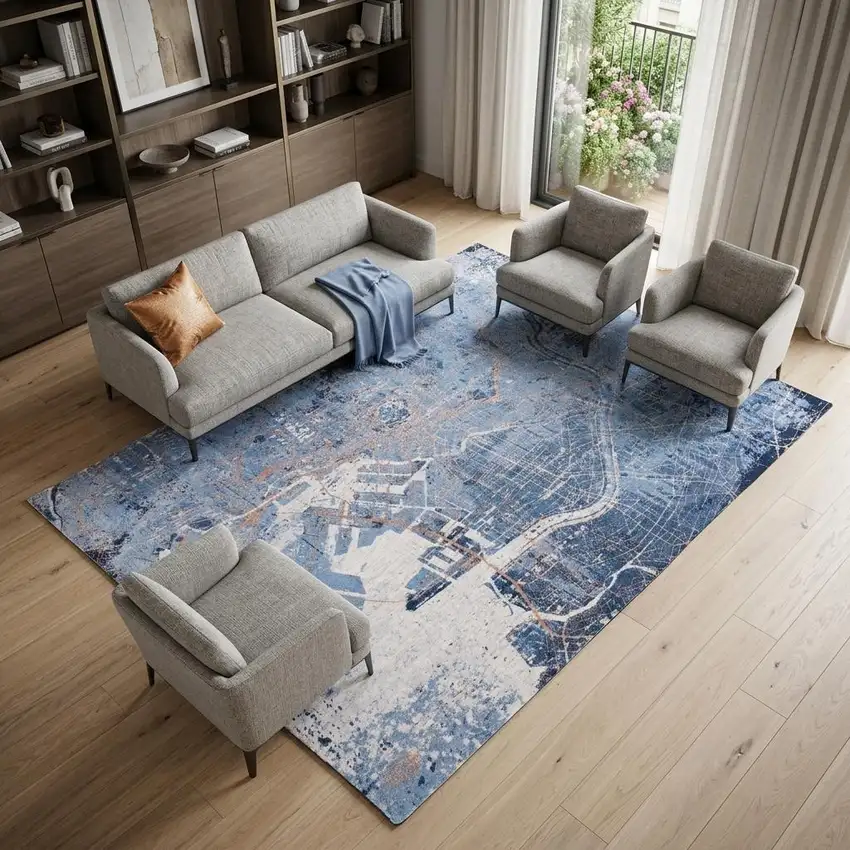 Blue and Black Abstract Non Skid Area Rug Photo 1