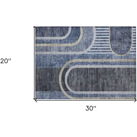 Blue and Black Abstract Washable Indoor Outdoor Area Rug Photo 3