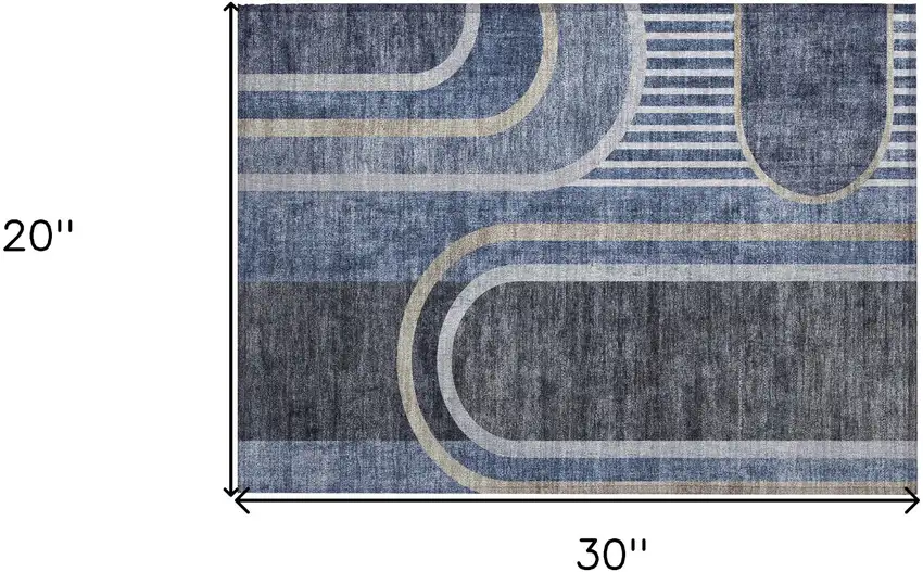 Blue and Black Abstract Washable Indoor Outdoor Area Rug Photo 3