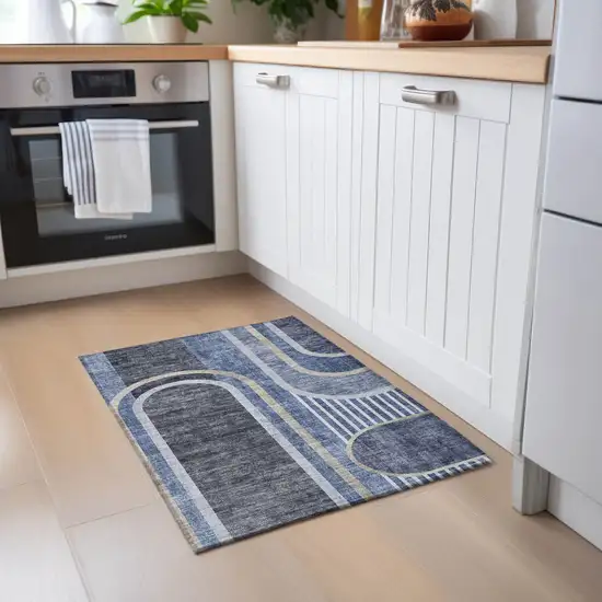 Blue and Black Abstract Washable Indoor Outdoor Area Rug Photo 7