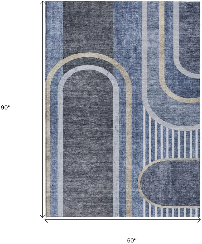 Blue and Black Abstract Washable Indoor Outdoor Area Rug Photo 3