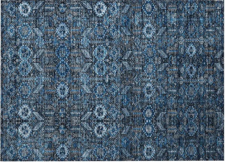 Blue and Black Floral Washable Non Skid Indoor Outdoor Area Rug Photo 4