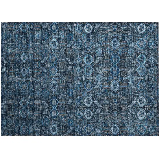 Blue and Black Floral Washable Non Skid Indoor Outdoor Area Rug Photo 2