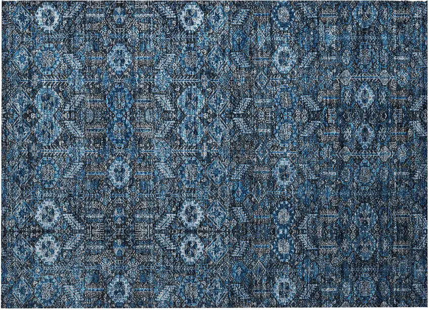 Blue and Black Floral Washable Non Skid Indoor Outdoor Area Rug Photo 5