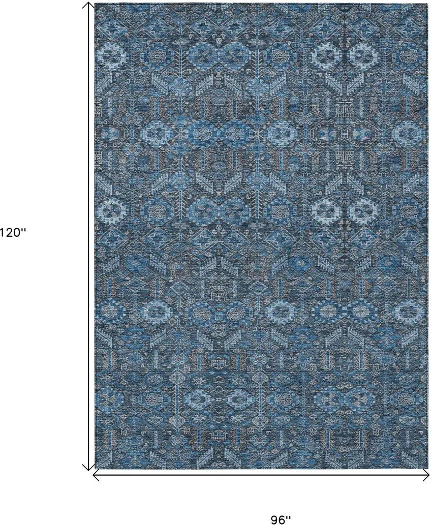 Blue and Black Floral Washable Non Skid Indoor Outdoor Area Rug Photo 3