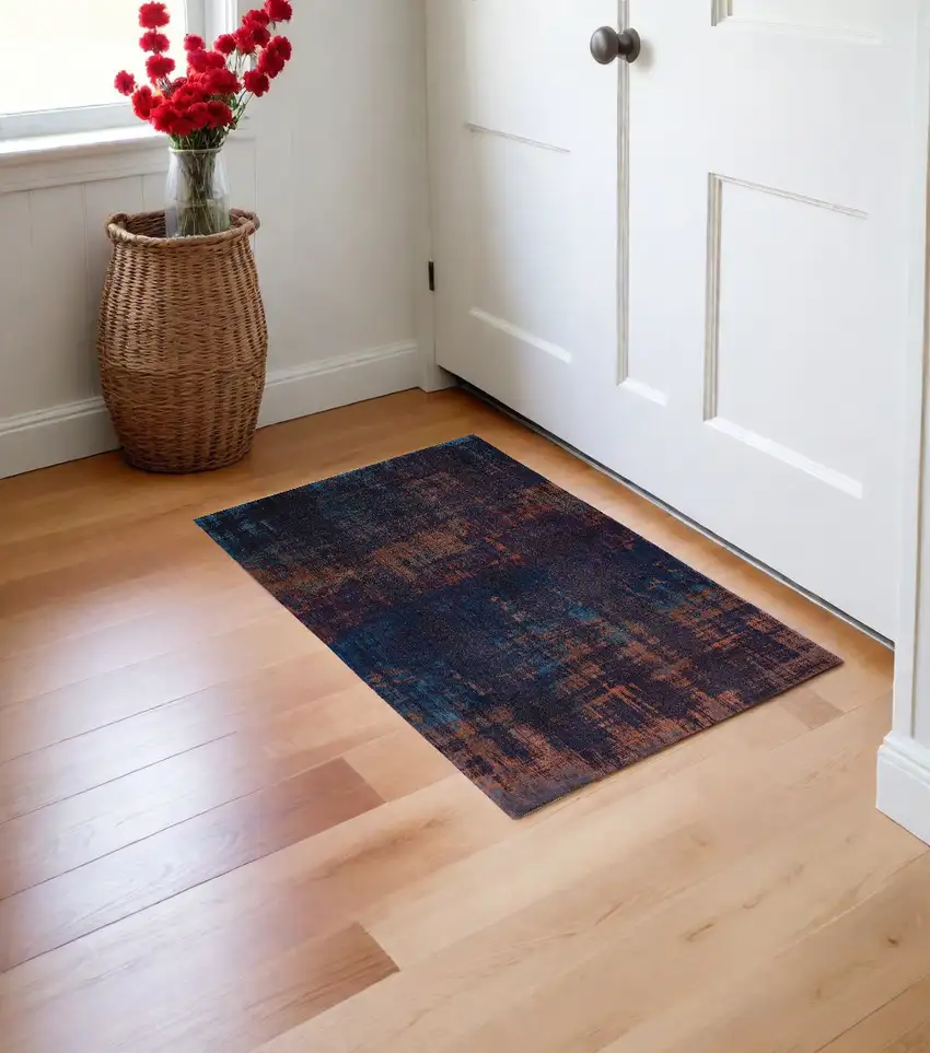 Blue and Brown Abstract Non Skid Area Rug Photo 1