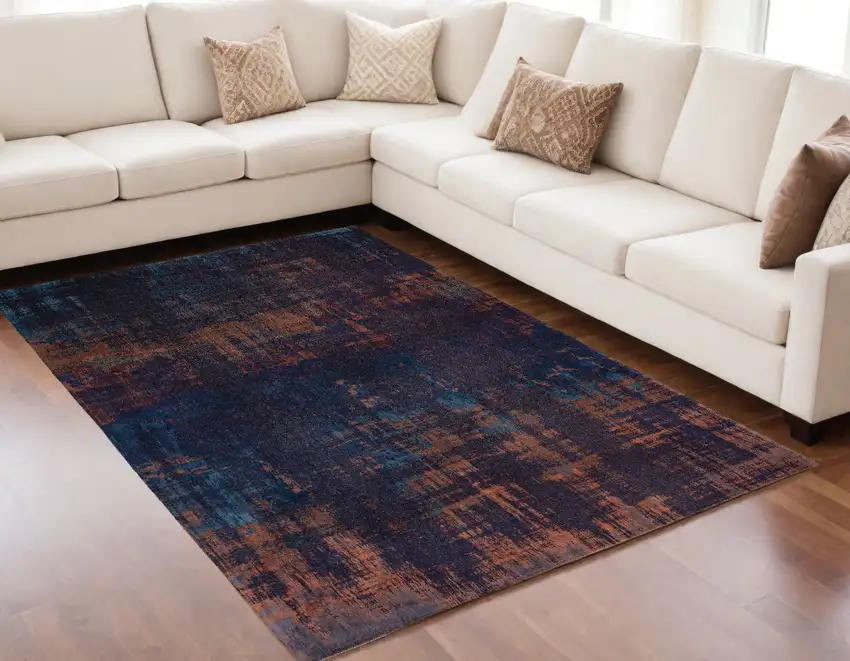 Blue and Brown Abstract Non Skid Area Rug Photo 1