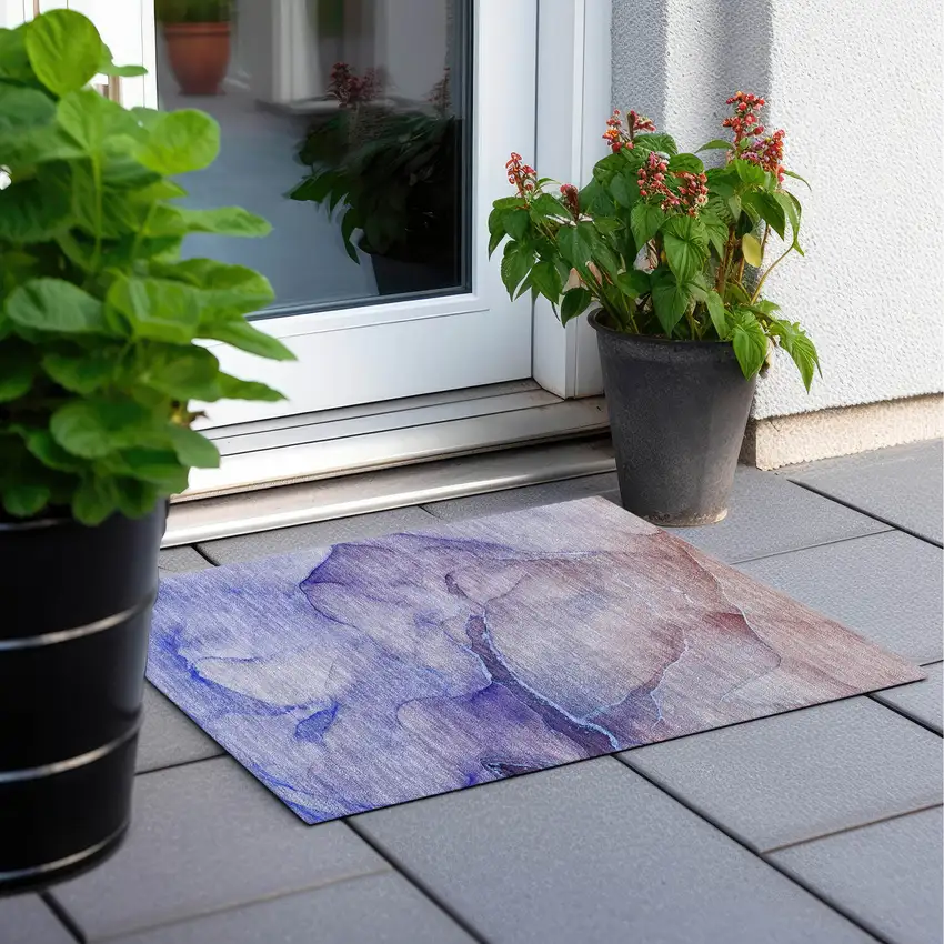 Blue and Brown Abstract Washable Non Skid Indoor Outdoor Area Rug Photo 8