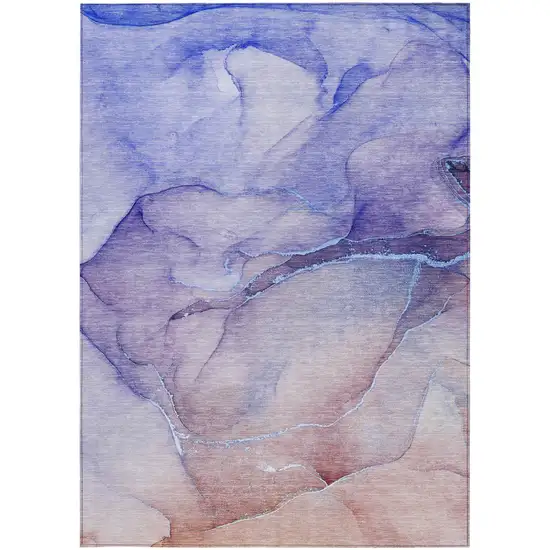Blue and Brown Abstract Washable Non Skid Indoor Outdoor Area Rug Photo 5