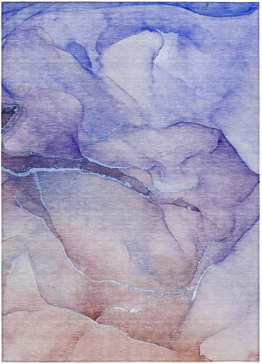 Blue and Brown Abstract Washable Non Skid Indoor Outdoor Area Rug Photo 2
