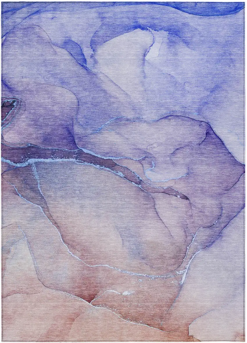 Blue and Brown Abstract Washable Non Skid Indoor Outdoor Area Rug Photo 2