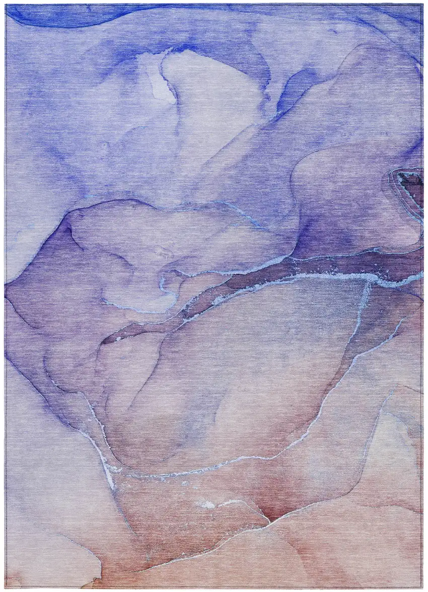 Blue and Brown Abstract Washable Non Skid Indoor Outdoor Area Rug Photo 4