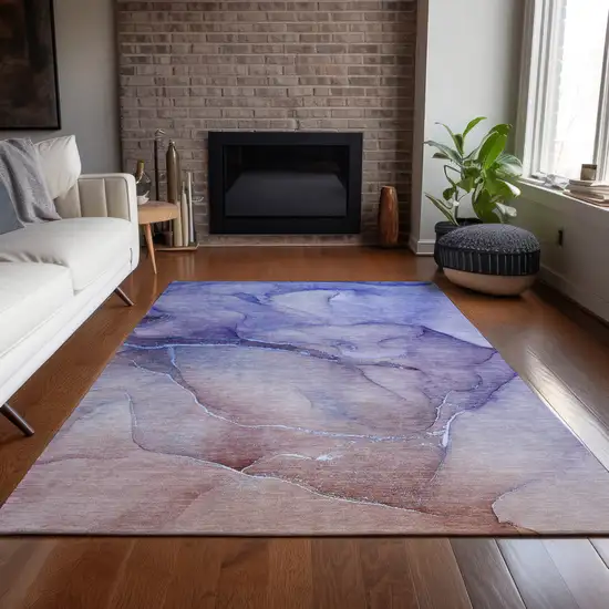 Blue and Brown Abstract Washable Non Skid Indoor Outdoor Area Rug Photo 9