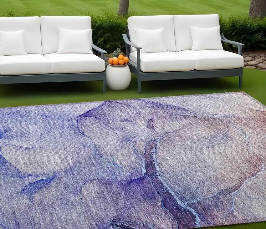 Blue and Brown Abstract Washable Non Skid Indoor Outdoor Area Rug Photo 1