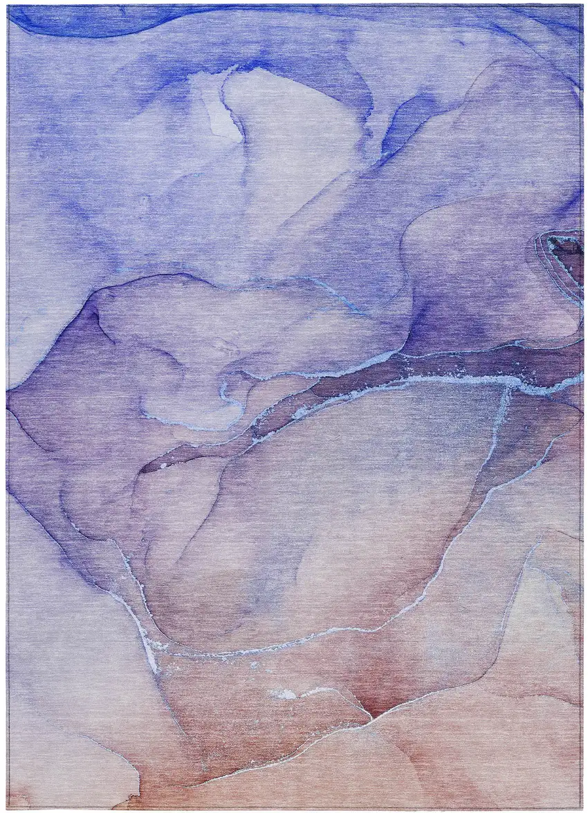 Blue and Brown Abstract Washable Non Skid Indoor Outdoor Area Rug Photo 5