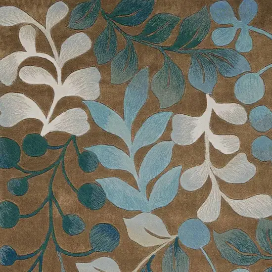 Blue and Brown Botanical Leaves Area Rug Photo 5