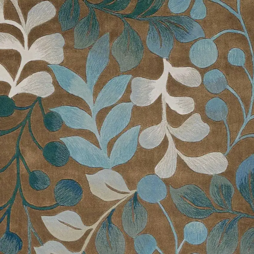 Blue and Brown Botanical Leaves Area Rug Photo 3