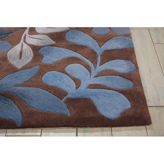 Blue and Brown Botanical Leaves Area Rug Photo 9