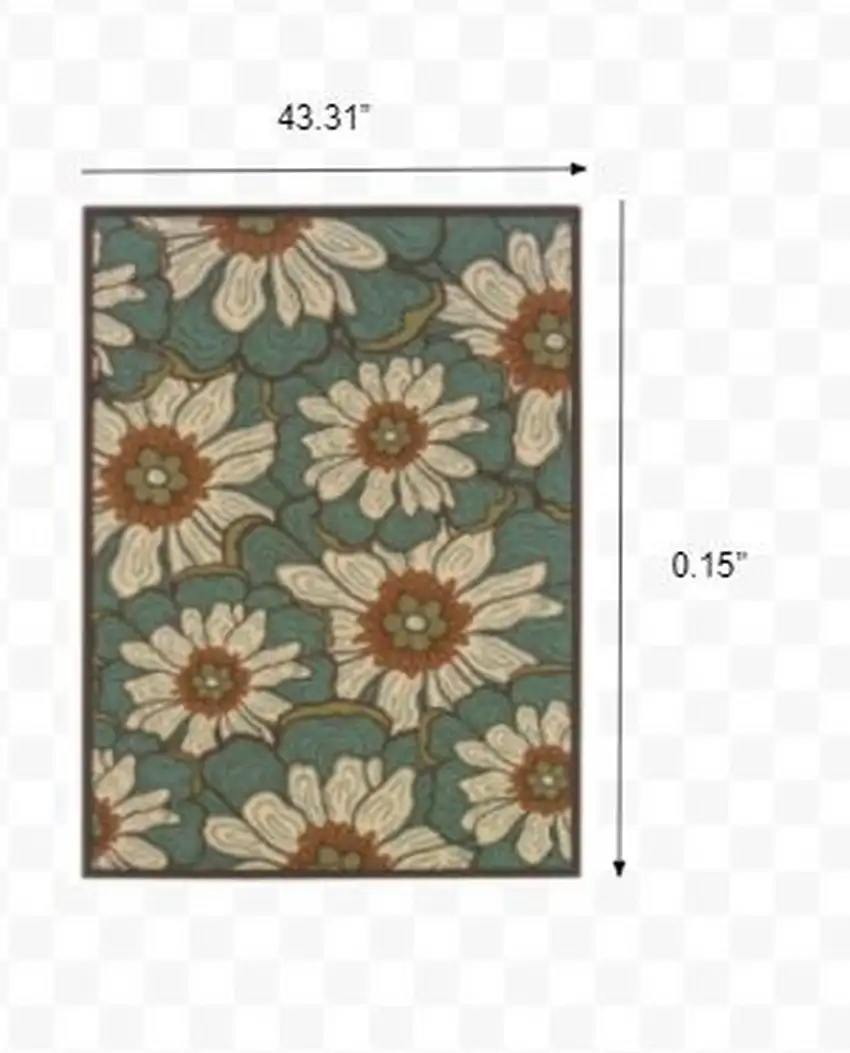 Blue and Brown Floral Indoor Outdoor Area Rug Photo 3