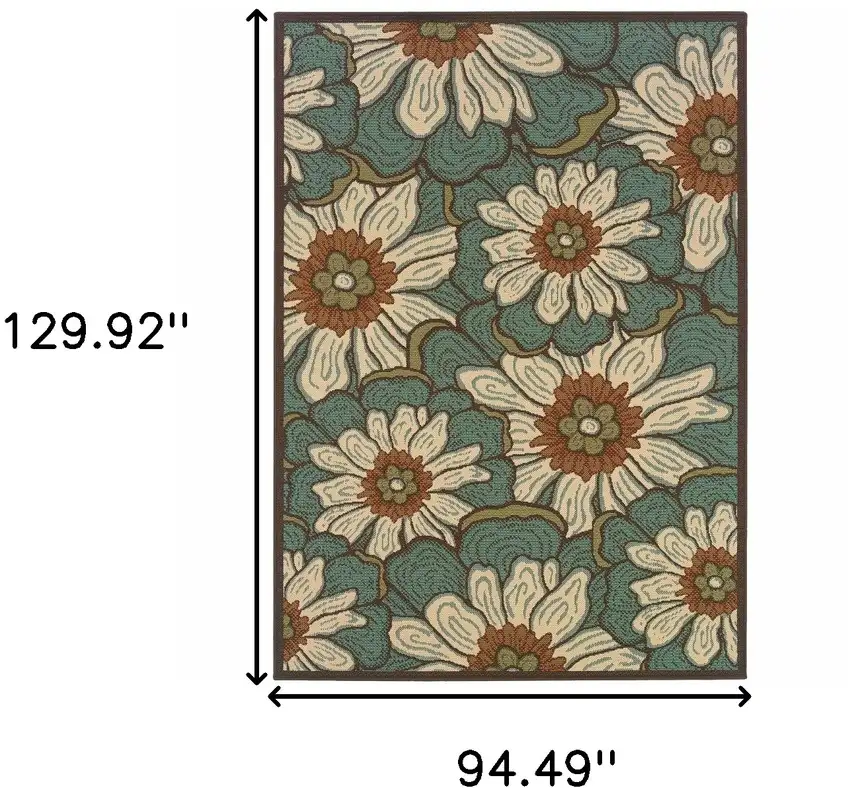 Blue and Brown Floral Indoor Outdoor Area Rug Photo 6