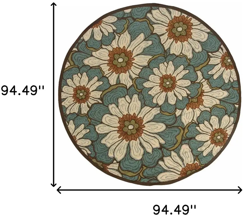 Blue and Brown Floral Indoor Outdoor Area Rug Photo 6