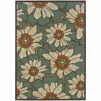 Photo of Blue and Brown Floral Indoor Outdoor Area Rug