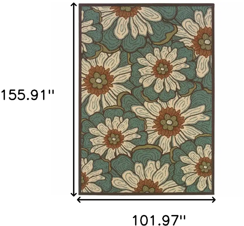Blue and Brown Floral Indoor Outdoor Area Rug Photo 6