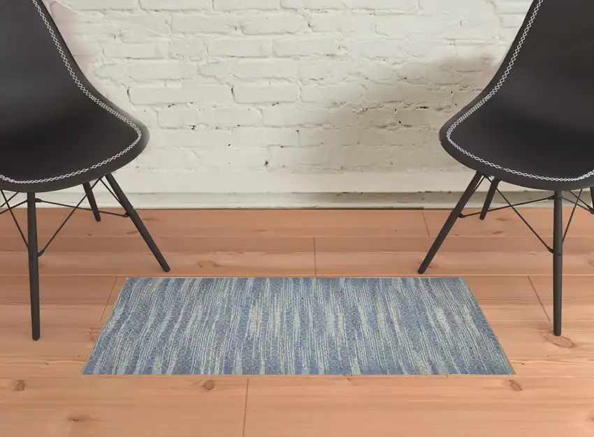 Blue and Brown Geometric Flatweave Handmade Area Rug Photo 2