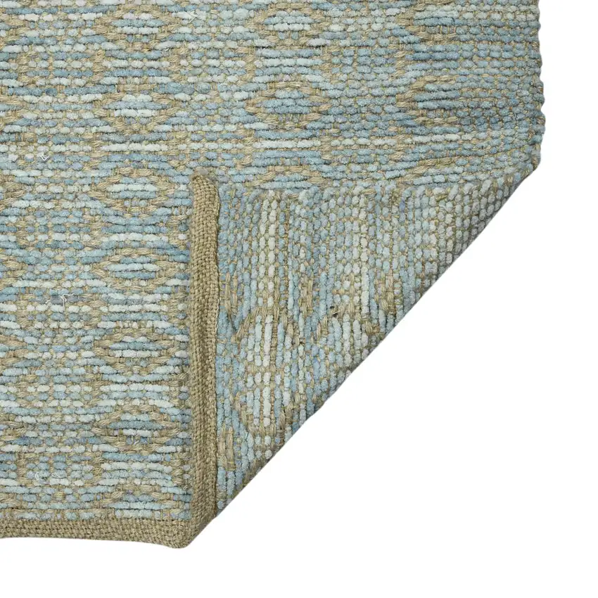 Light Blue And Tan Jute Geometric Flatweave Handmade Area Rug Photo 6