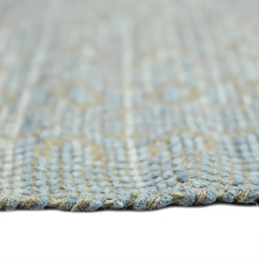 Light Blue And Tan Jute Geometric Flatweave Handmade Area Rug Photo 4
