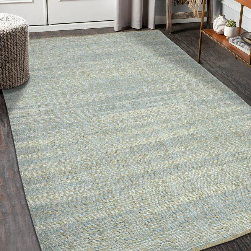 Light Blue And Tan Jute Geometric Flatweave Handmade Area Rug Photo 7