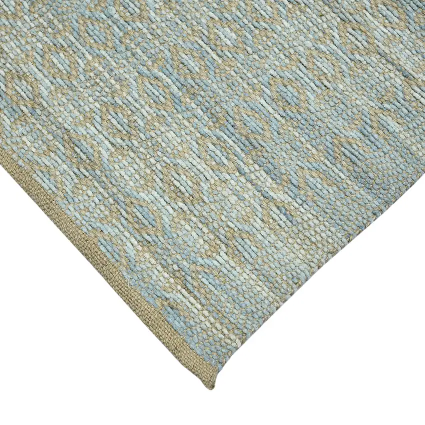 Light Blue And Tan Jute Geometric Flatweave Handmade Area Rug Photo 5