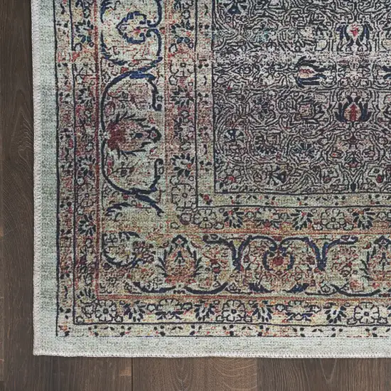 5' X 7' Blue and Brown Oriental Power Loom Distressed Washable Non Skid Area Rug Photo 6