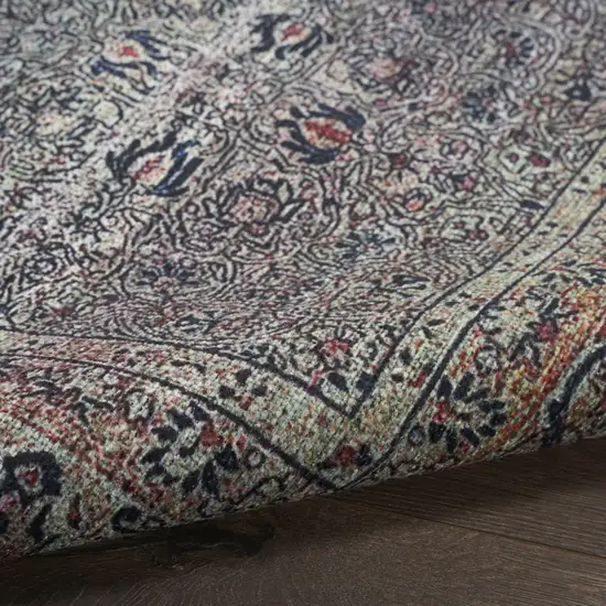 5' X 7' Blue and Brown Oriental Power Loom Distressed Washable Non Skid Area Rug Photo 8