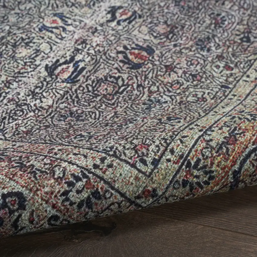 5' X 7' Blue and Brown Oriental Power Loom Distressed Washable Non Skid Area Rug Photo 8